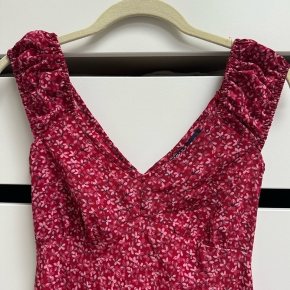 RUE 21 Vintage Y2K Pink Red Floral Cap Puff Sleeve Midi Dress Size Small - Picture 9 of 14